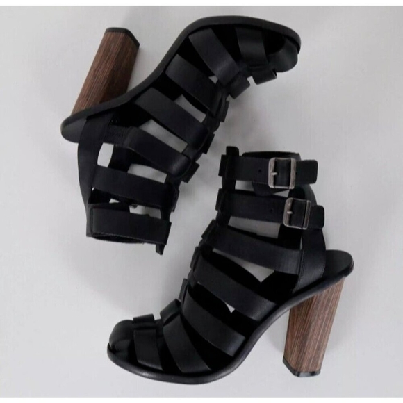 Vince Sandals Caged Strappy Nicolette Womens 8M 38 Black Leather Block H… - Picture 9 of 16
